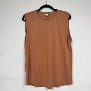 Frank & Oak Orange Sleeveless Boxy Fit Blouse Womens L Capsule Basic Minimalist